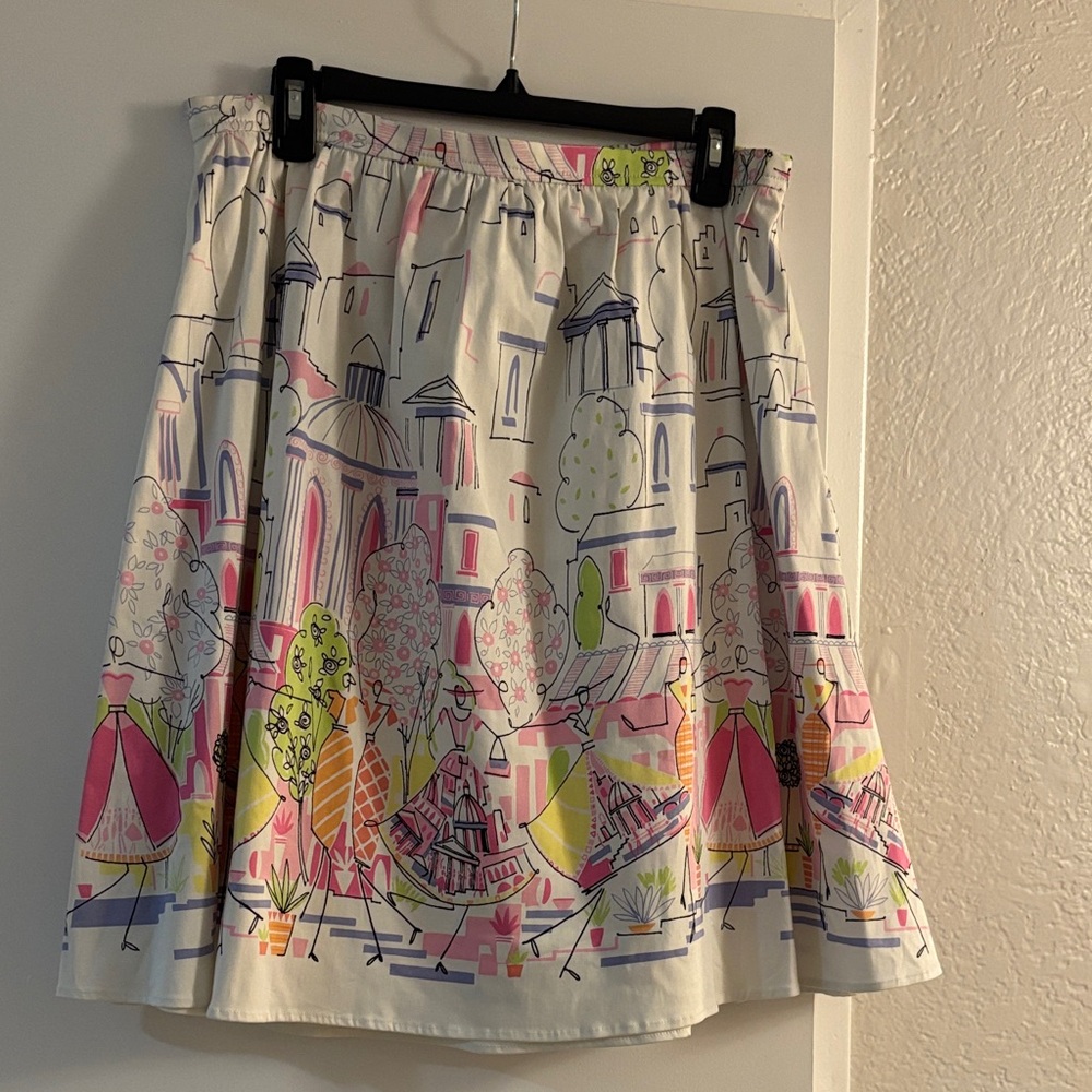 Essentials Circle Skirt in Cream with Pink, Yellow & Green Print